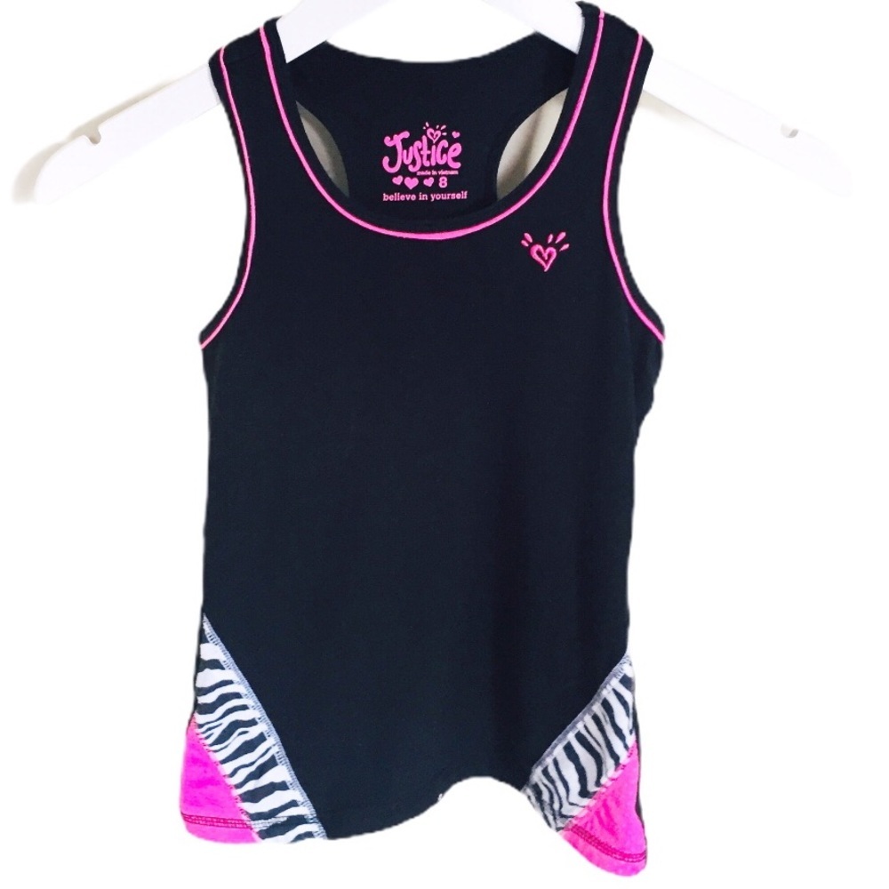 JUSTICE Neon Animal Print Mixed Media Racerback Tank Hot Pink Girl Age 8Y